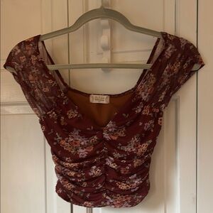 Floral Ruched Burgundy Top